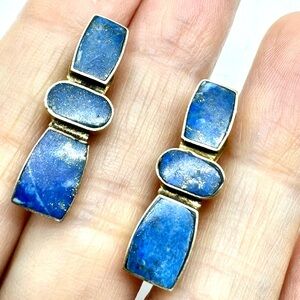 💙Gold vermeil sterling blue stone clip earrings💙